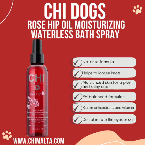 CHI PETS FOR DOGS ROSE HIP OIL MOISTURIZING WATERLESS BATH SPRAY ( DOGS )