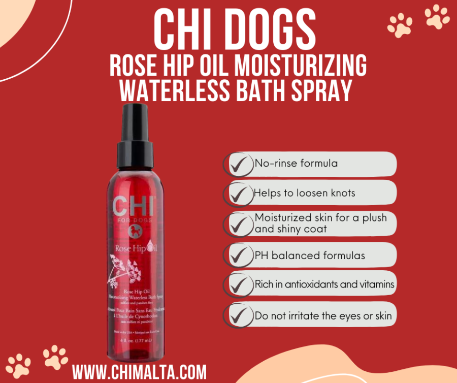 CHI PETS FOR DOGS ROSE HIP OIL MOISTURIZING WATERLESS BATH SPRAY ( DOGS )